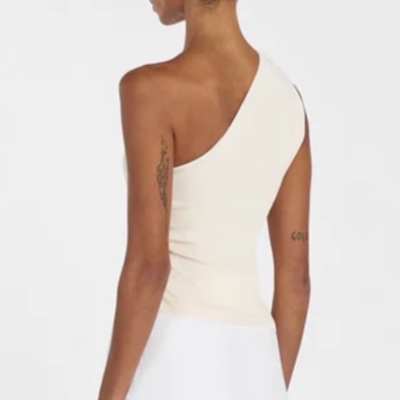 NWT DISSH Lane Cream Marle Asym Knit Top One Shoulder Causal Stretchy Beige - Picture 2 of 9